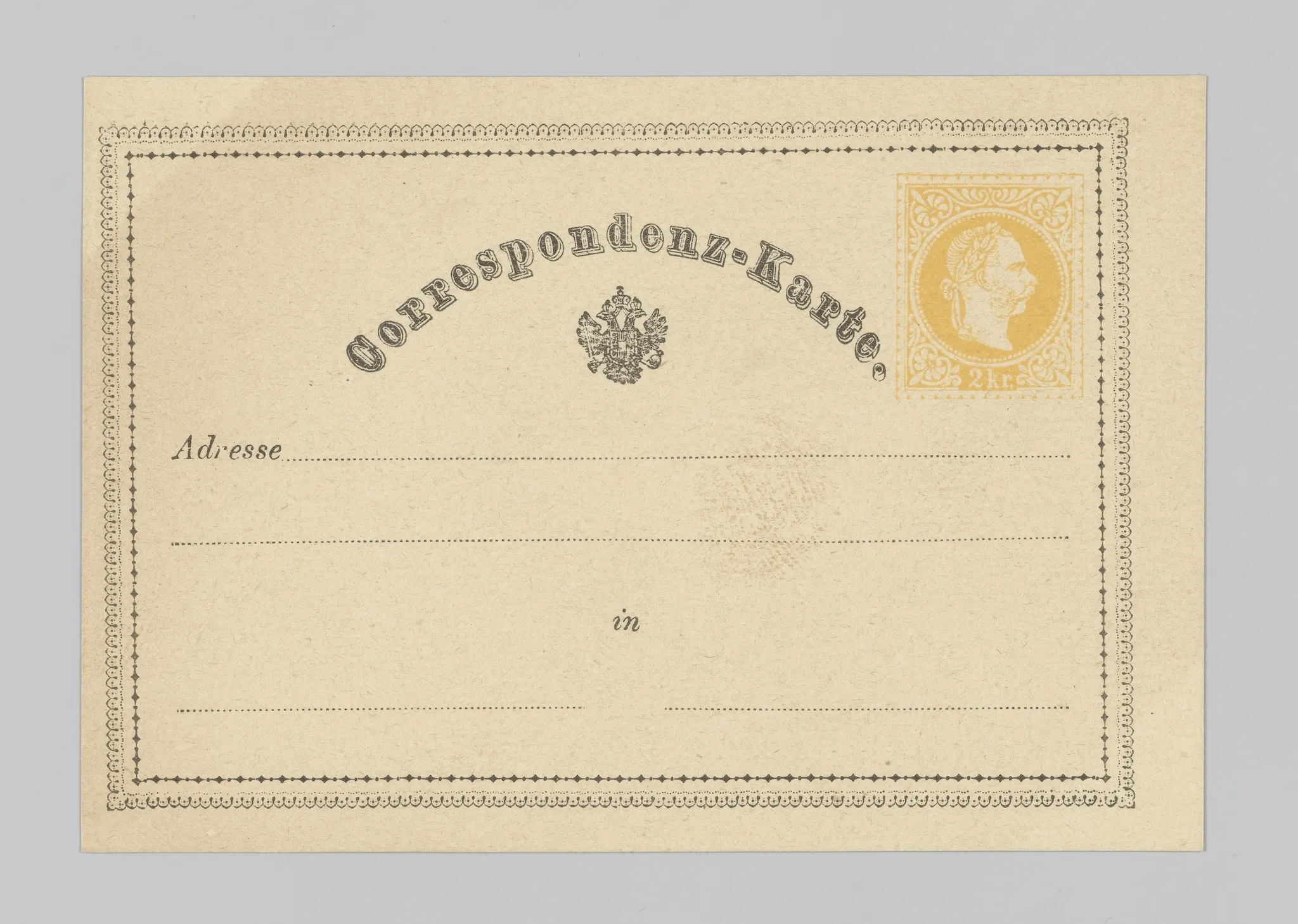 Example of the Austrian postcard. Not the first as this says 'Adresse' rather than 'An'. (1872)