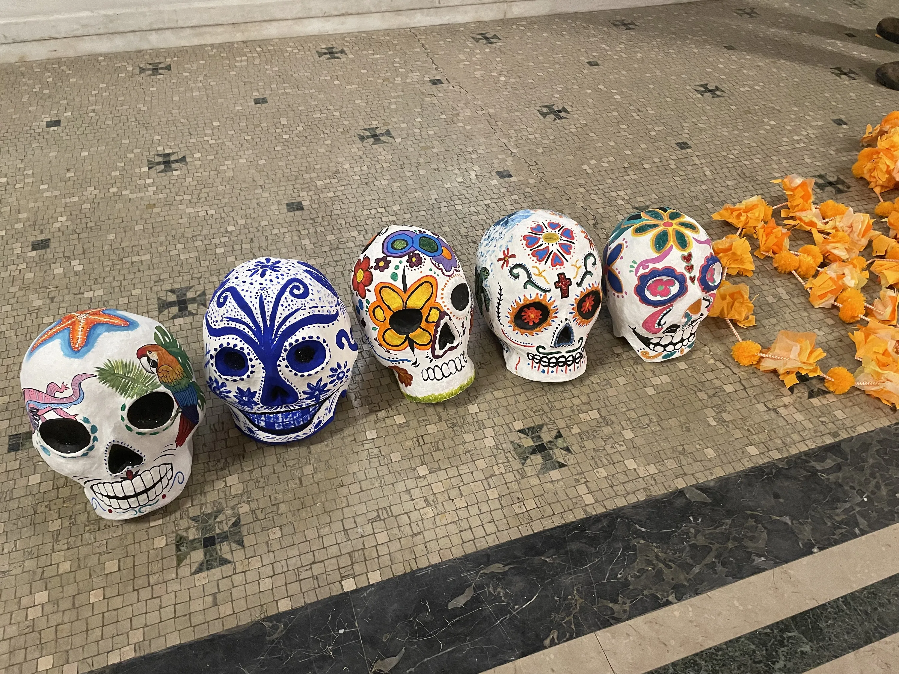 Colorful, hand-decorated skulls.