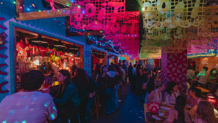 A neon lit Mexican cantina