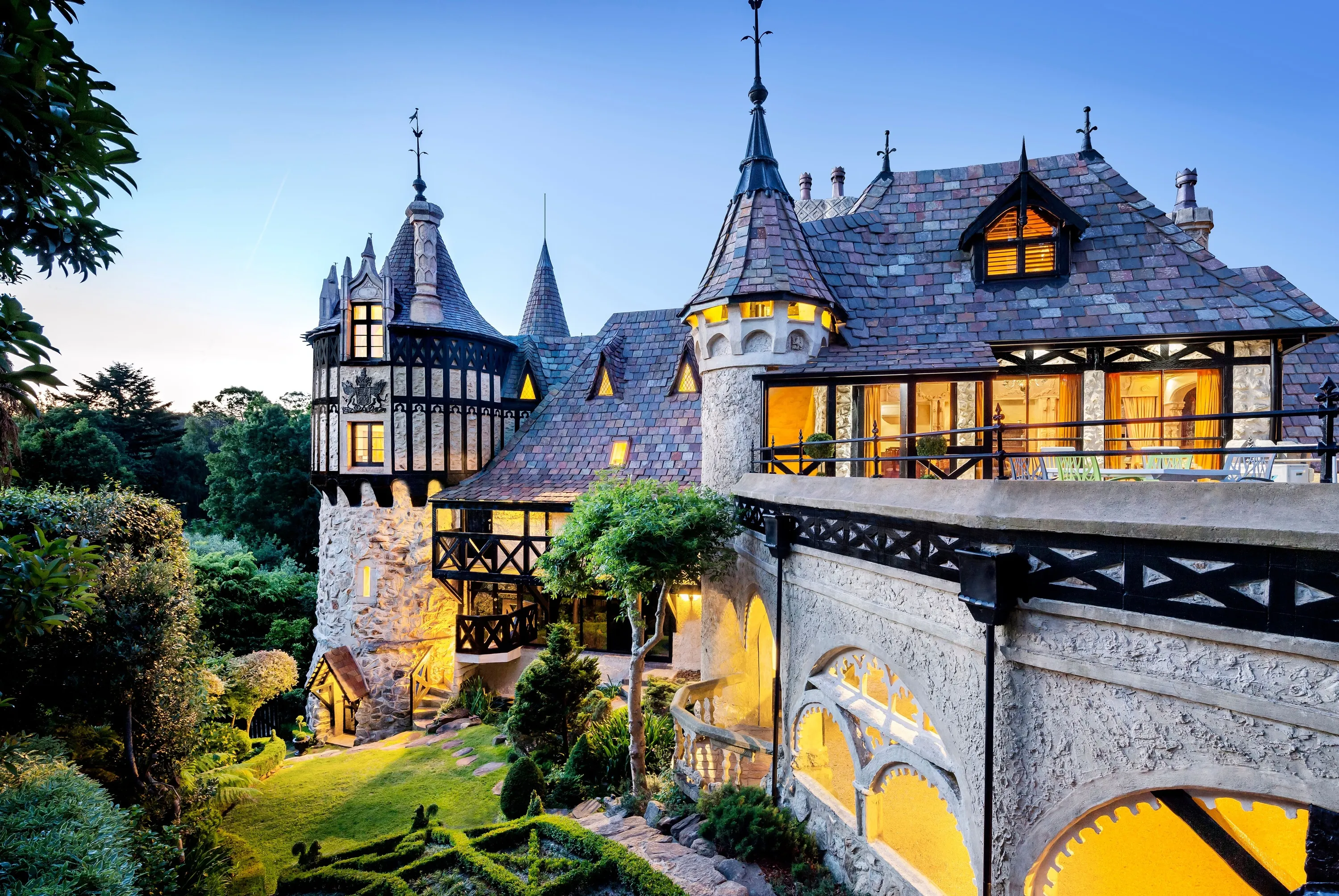 Castle exterior at night