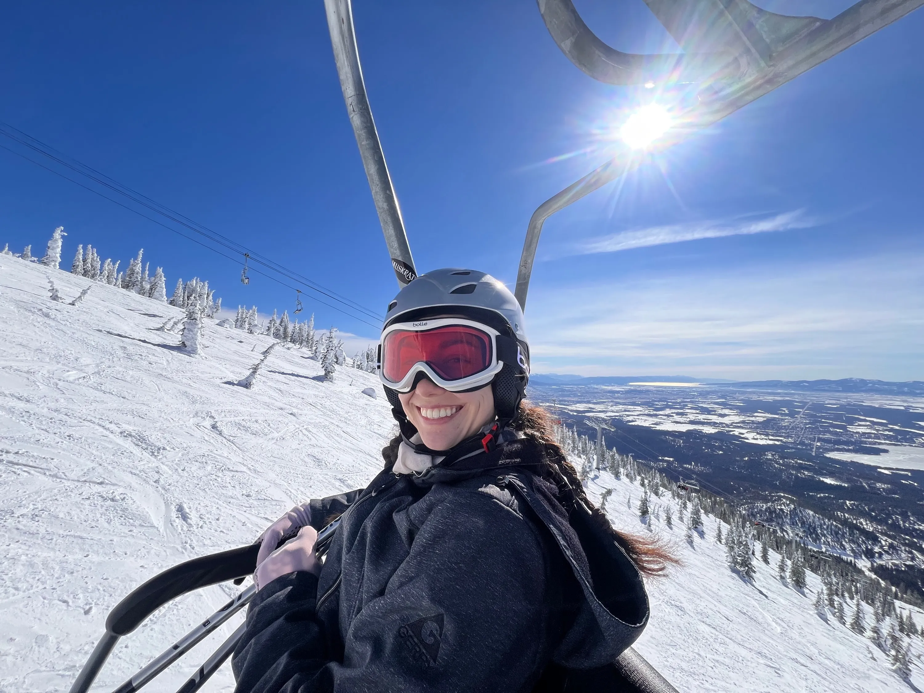 Sydney Baker (author) on chairlift at Whitefish Mountain Resort