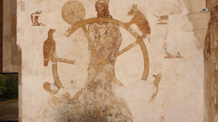 Detail of the medieval wall paintings in Longthorpe Tower Detail of the medieval wall paintings in Longthorpe Tower