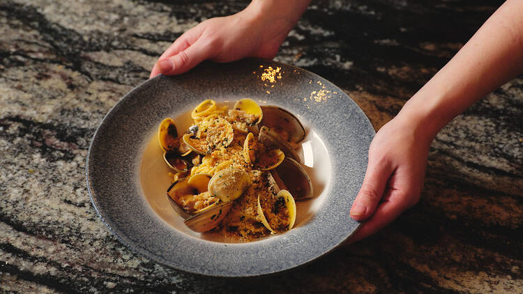 Plate being served at Glass Brasserie