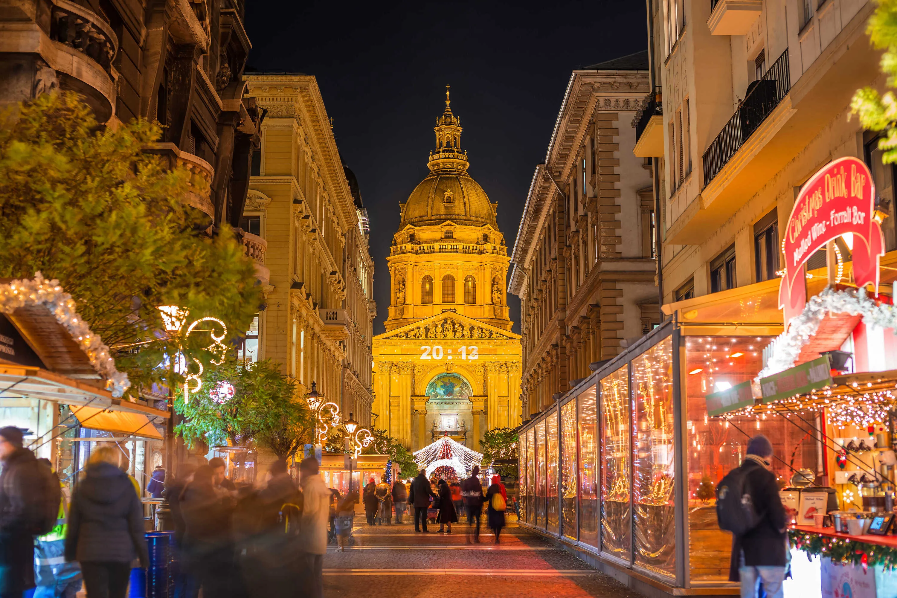  Tourists and local people enjoying the beautiful Christmas market at St.Stephens Basilica (Szent Istvan Bazilika) in Zrinyi street on 6th of December 201