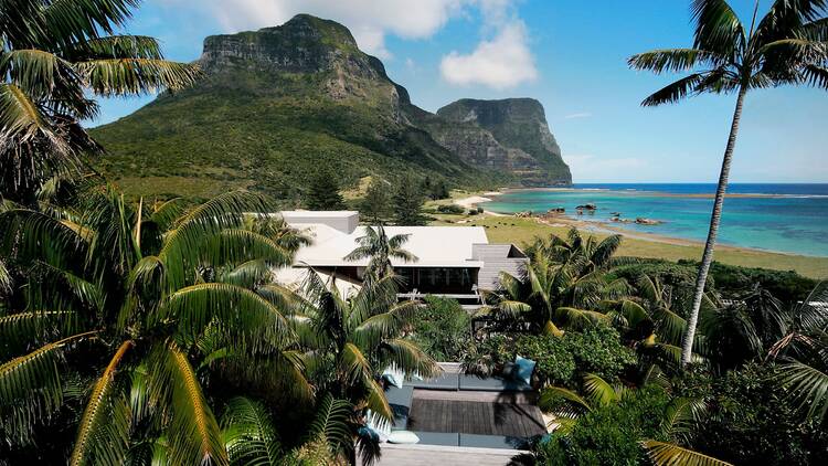 Capella Lodge with scenic ocean views of Mount Gower, Lord Howe Island.