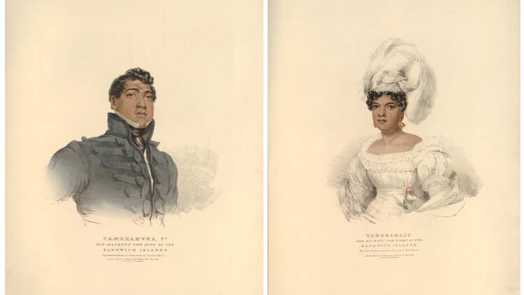 Hand-coloured portraits of King Liholiho and Queen Kamāmalu Hand-coloured portraits of King Liholiho and Queen Kamāmalu