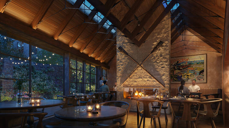 A new dining room offers an elevated dining experience and restores the connection to the garden.