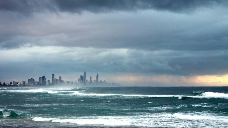 Storm brewing over large body of water