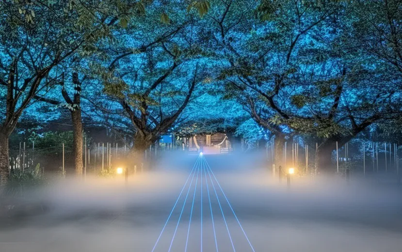 Laser show and fog machine at Sanmon Gate
