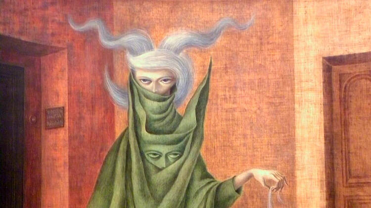 Mujer saliendo del psicoanalista (Podría ser Juliana), de Remedios Varo (1960)