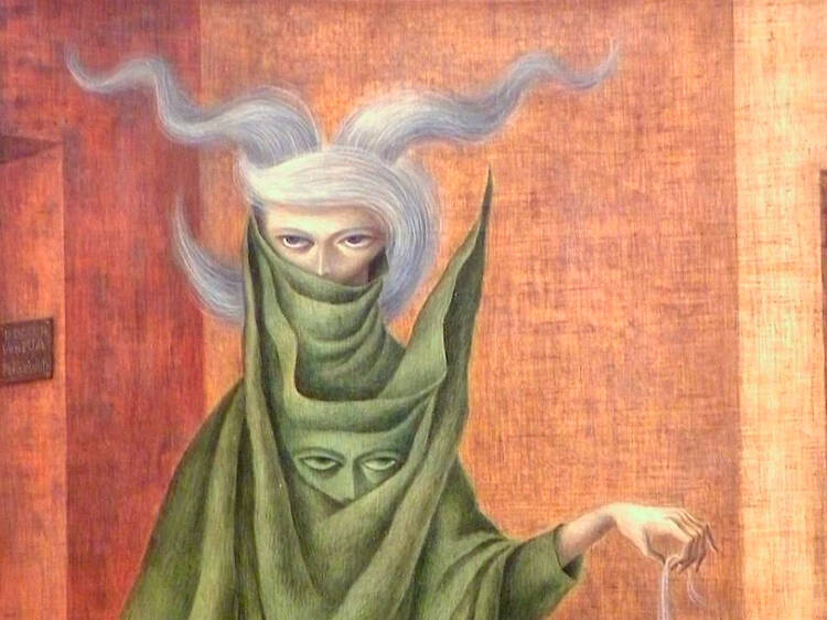 Mujer saliendo del psicoanalista (Podría ser Juliana), de Remedios Varo (1960)