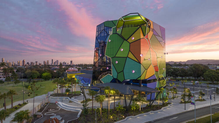 Colourful building at sunset
