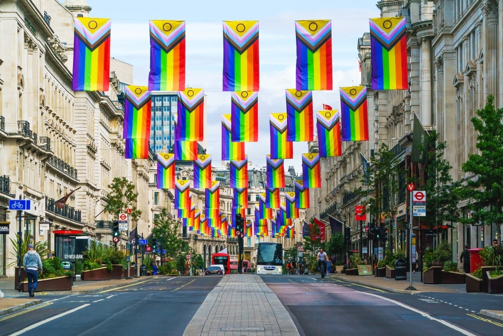 Oxford Street in London with Pride flags