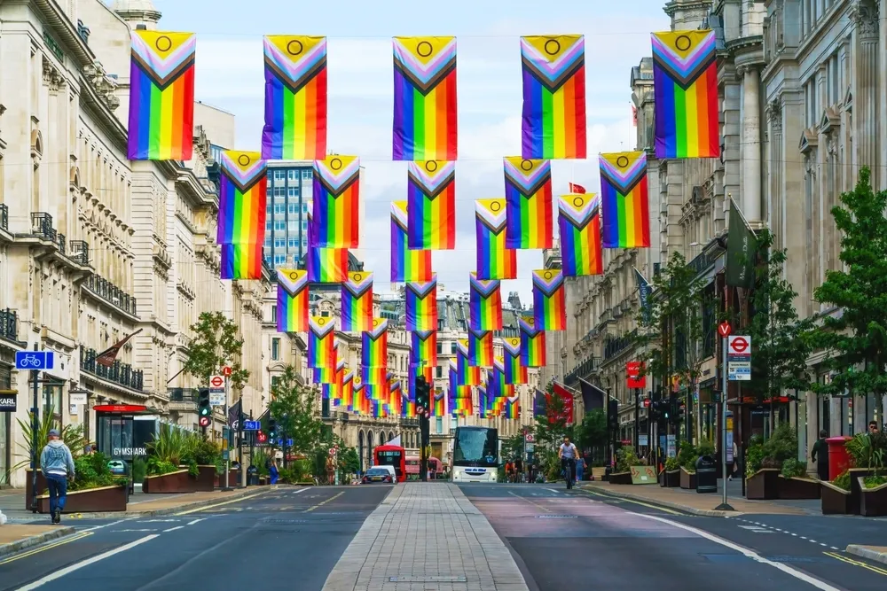 Oxford Street in London with Pride flags