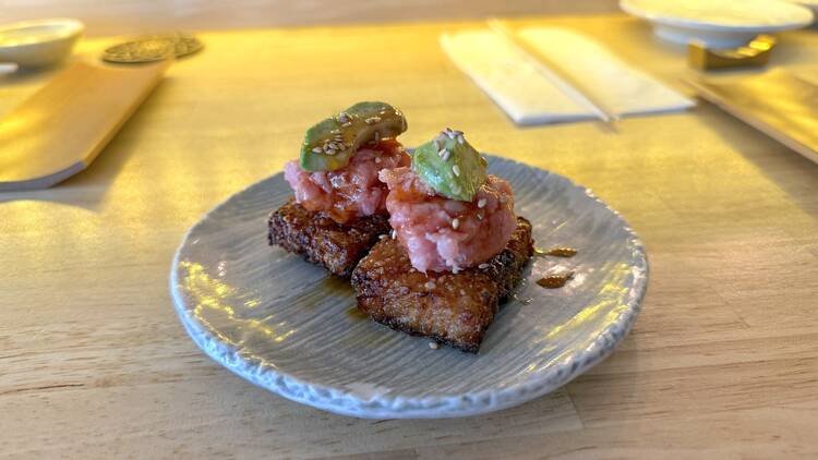 Sushi Tomoki Spicy tuna crispy rice at Sushi Tomoki in Studio City