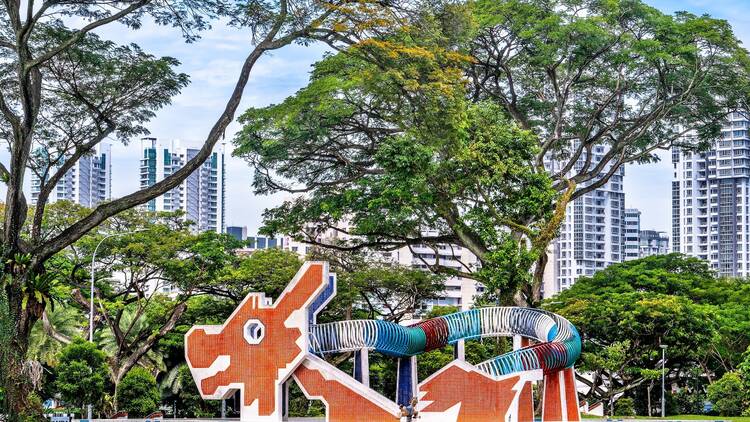 Singapore - May 28, 2022 : Toa Payoh Dragon Playground, the dragon-shaped sand-based playground used to be a popular design for playgrounds in Ang Mo Kio and Toa Payoh.