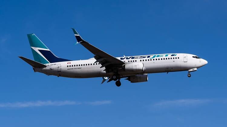 Westjet plane in the sky