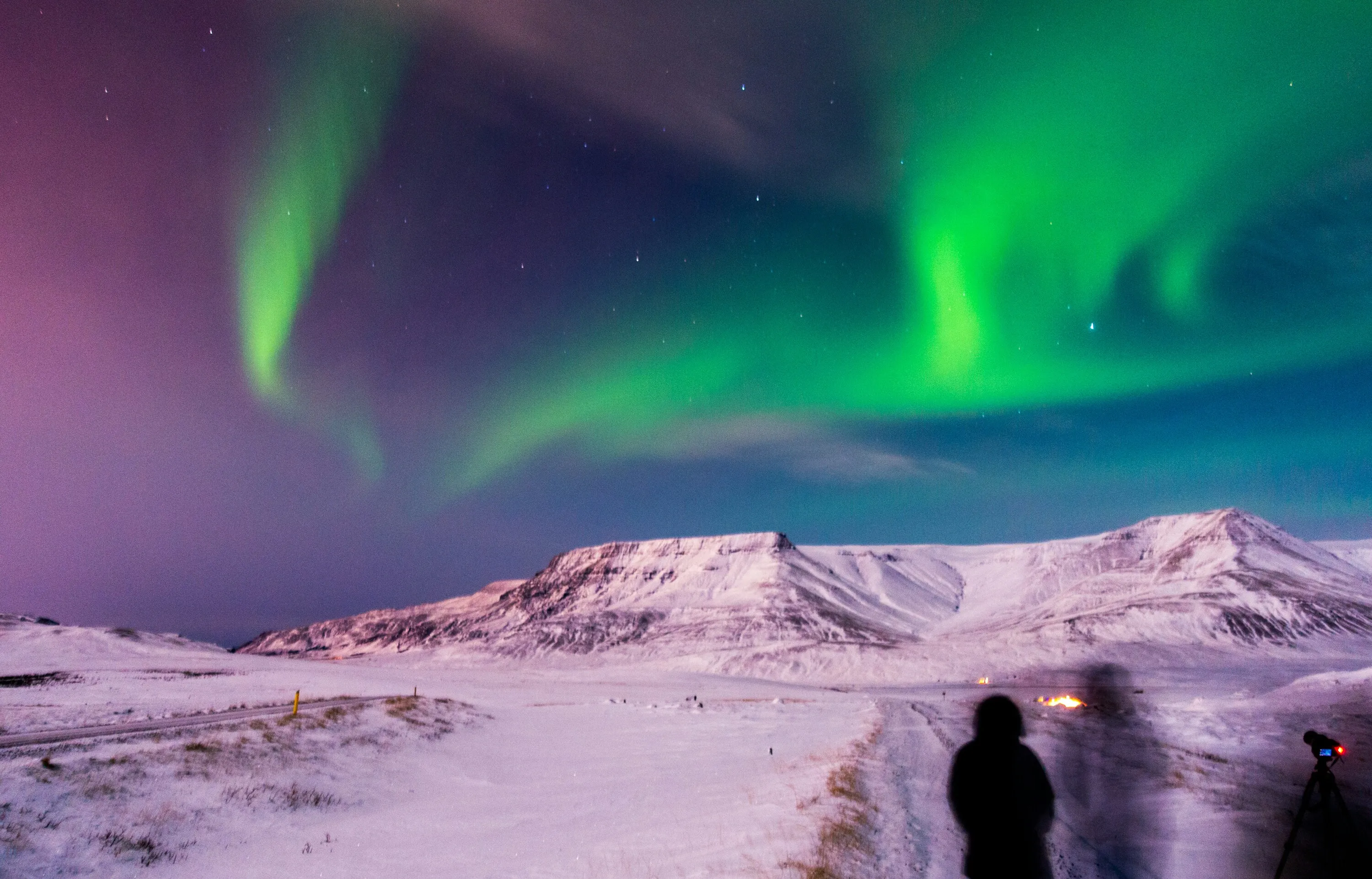 Green lights in night sky