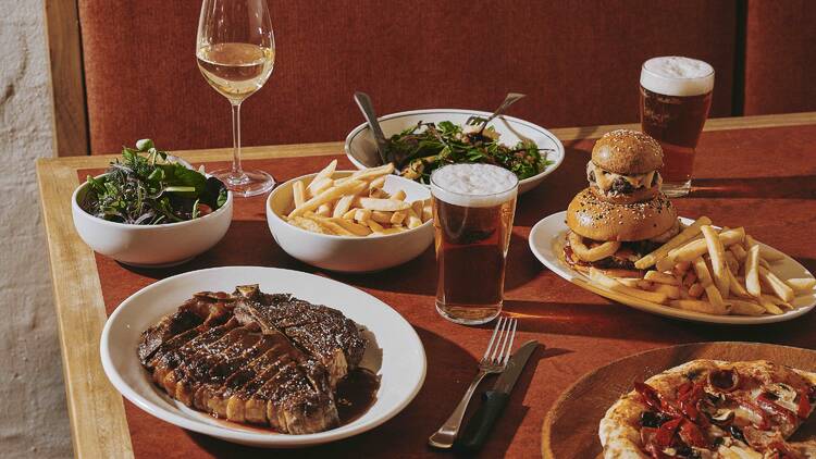Steak, burger and chips at The Woodstock Hotel