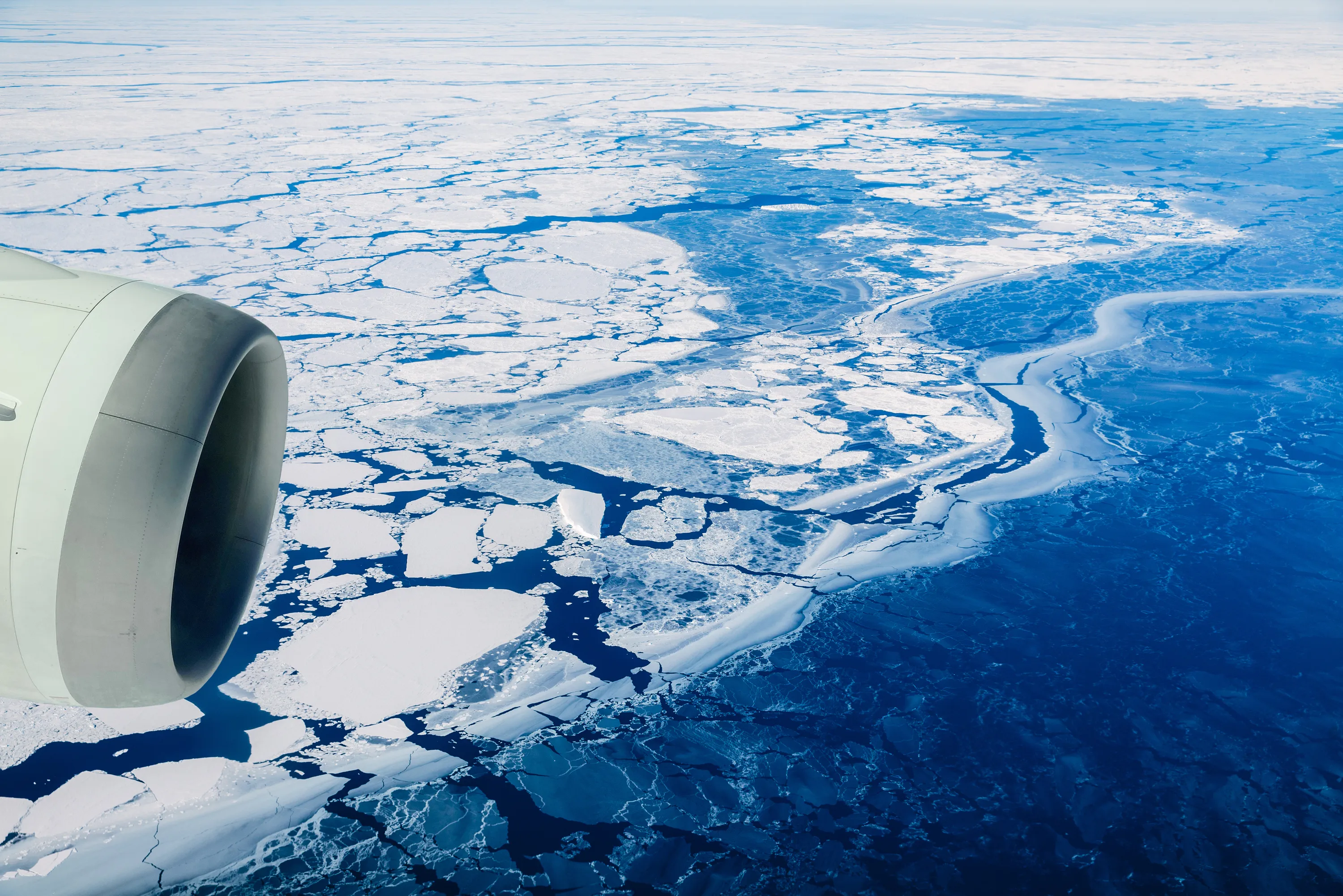 View of sea with ice from plane