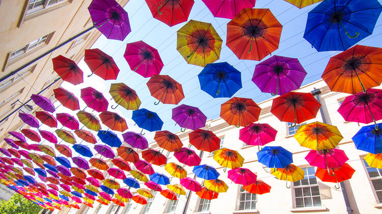Street art with umbrellas in Bristol, England Street art with umbrellas in Bristol, England