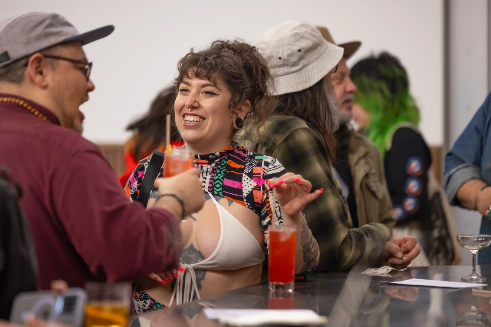 People mingle at a singles mixer.