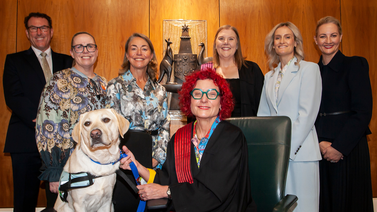 Dog with court team