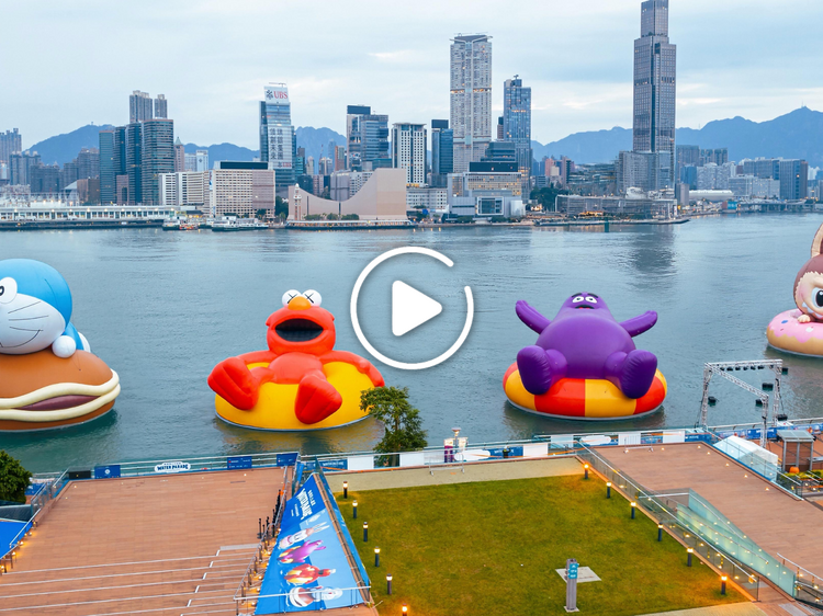 Doraemon, Labubu, and more characters float down Victoria Harbour