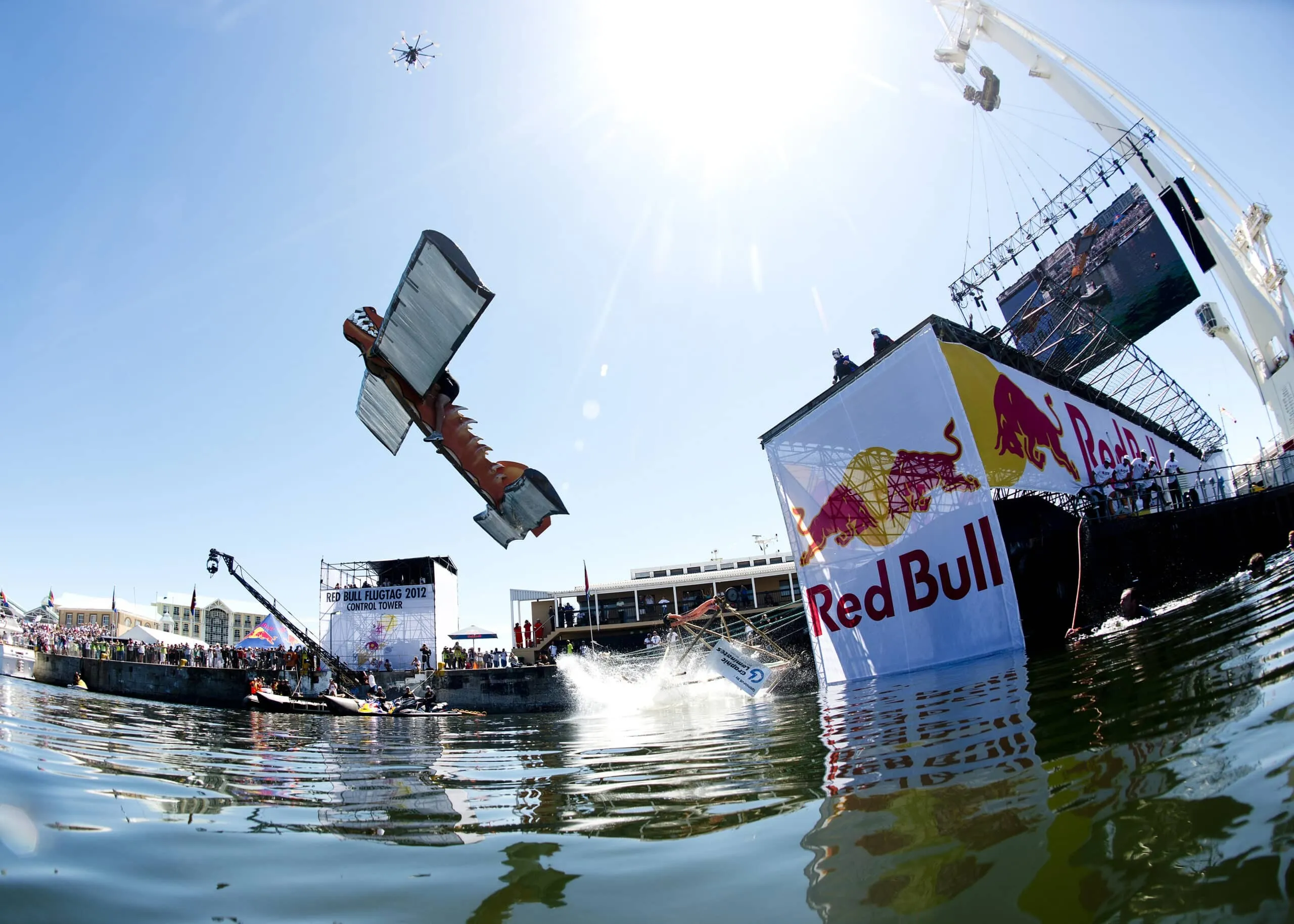 Competitors perform during Red Bull Flugtag at the V&A Waterfront in Cape Town, South Africa on December 9th, 2012  // Kolesky / Nikon / Red Bull Content Pool // SI201212090250 // Usage for editorial use only //