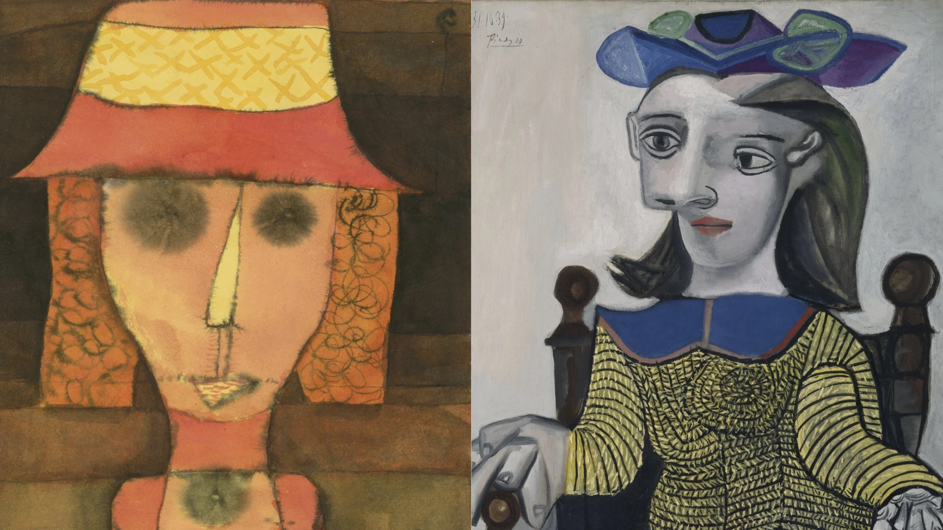 Montaje con las obras 'La se&ntilde;ora R. viajando por el sur' (1924), de Paul Klee, y 'El jersey amarillo' (1939), de Pablo Picasso