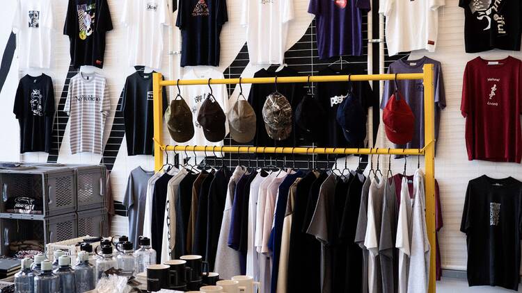 T-shirt wall on the Goodhood store 