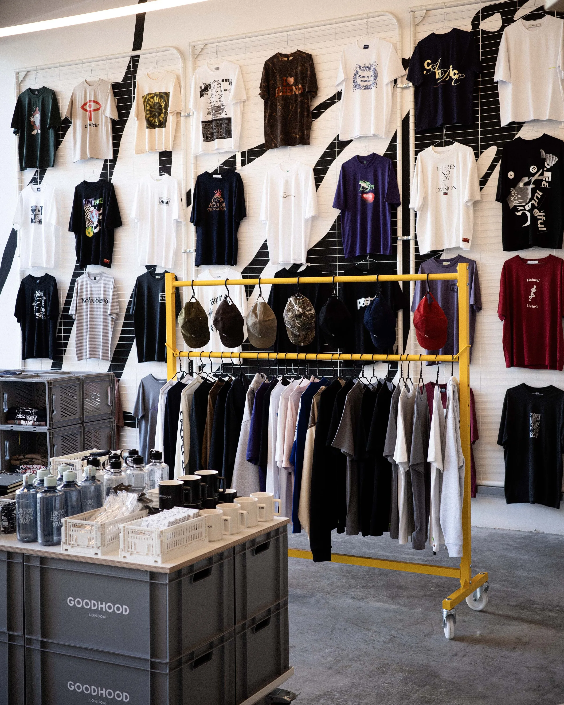 T-shirt wall on the Goodhood store