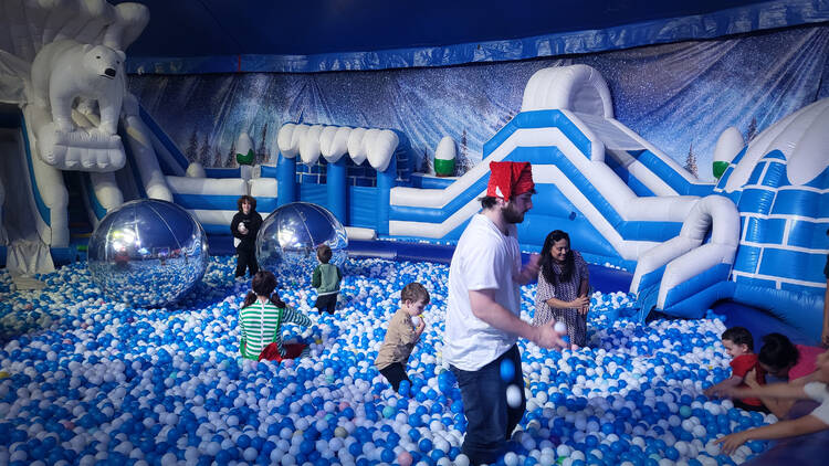 A ball pit at Christmas Wonderland.