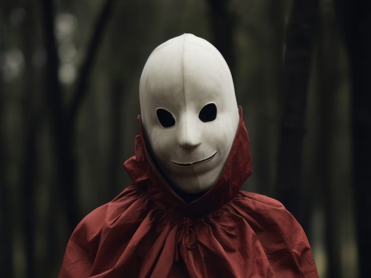Man in a red cloak and white mask Man in a red cloak and white mask