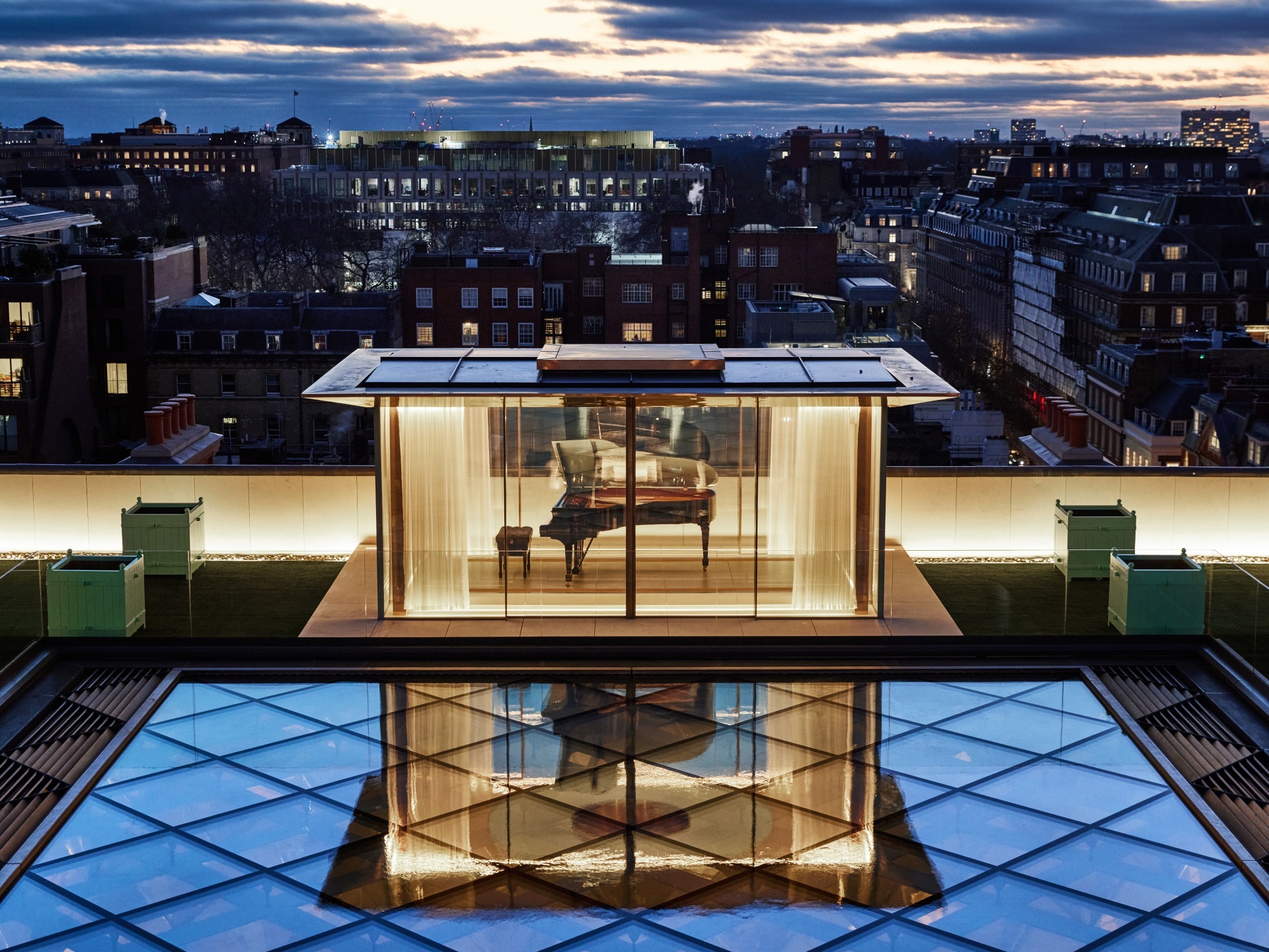 Claridge’s rooftop at night