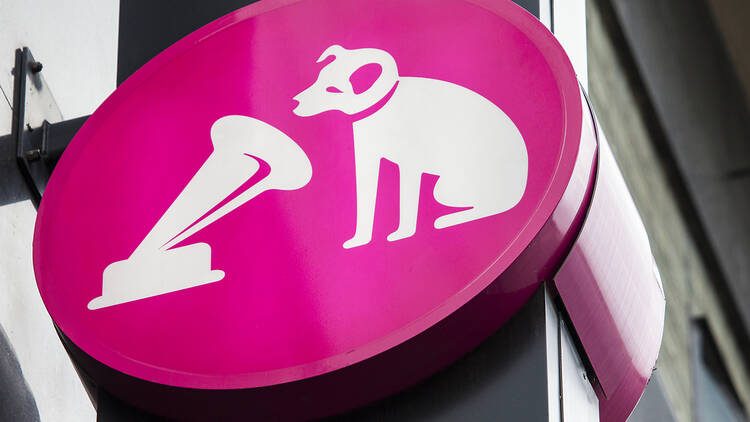 HMV logo in London, UK HMV logo in London, UK