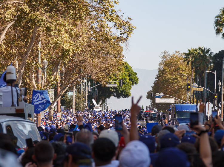 Thousands of Dodgers fans descended on DTLA for the World Series parade—here’s what it looked like