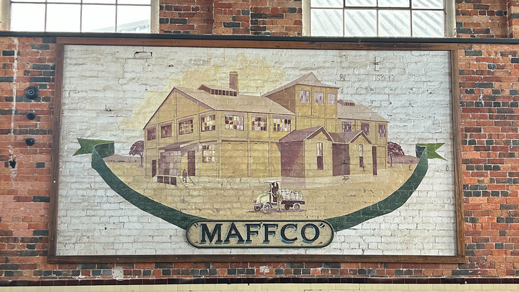 Maffco Brewery and Distillery A mural on the brick wall at Maffco Brewery and Distillery.