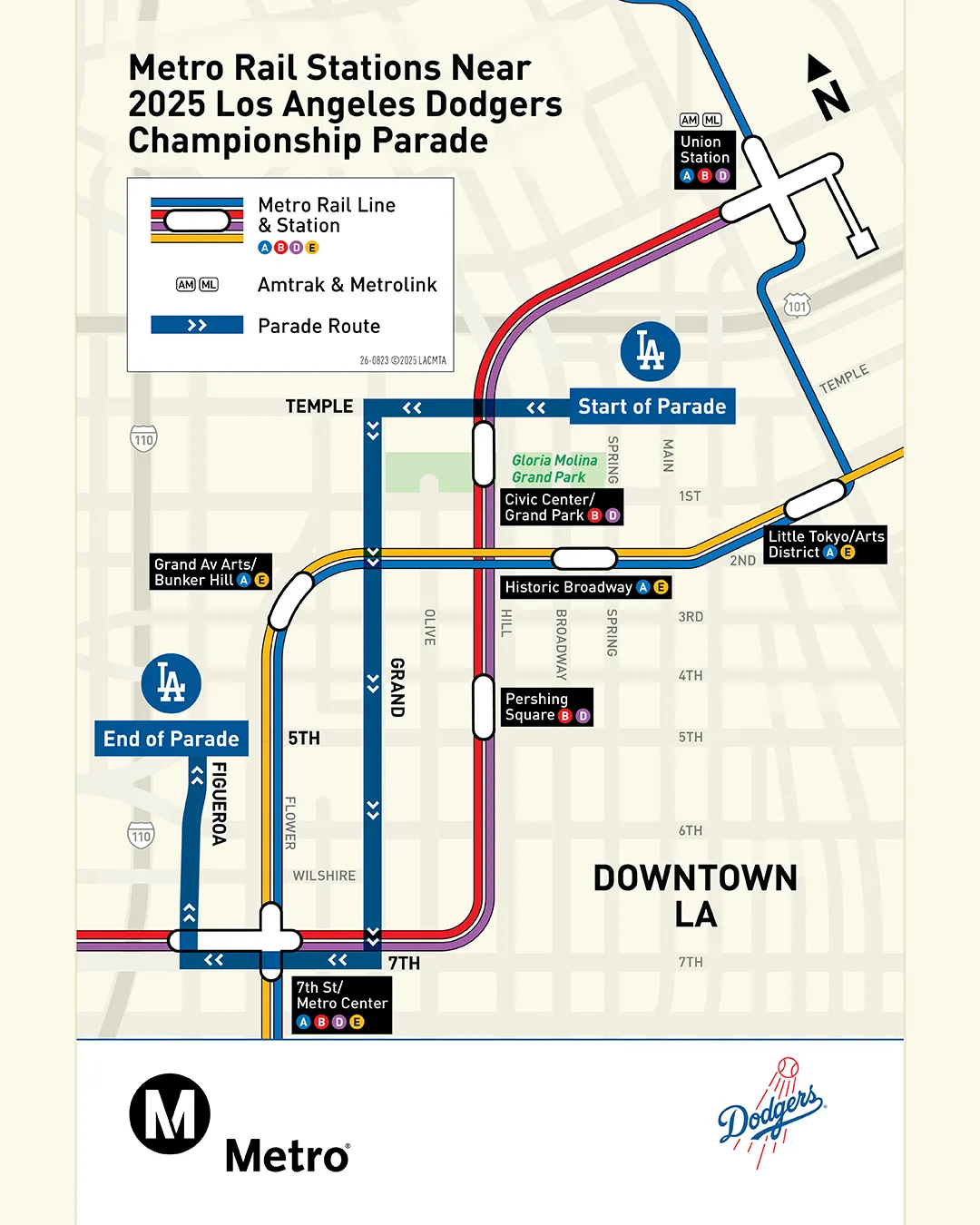 Dodgers 2025 parade Metro map