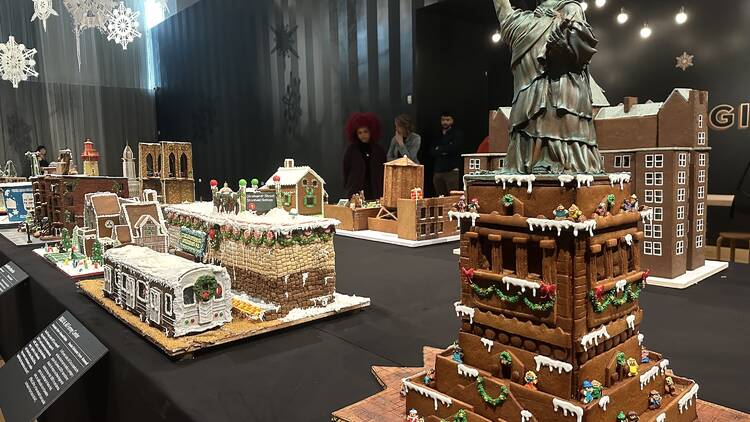 A gingerbread statue of Liberty is on display. A gingerbread statue of Liberty is on display.