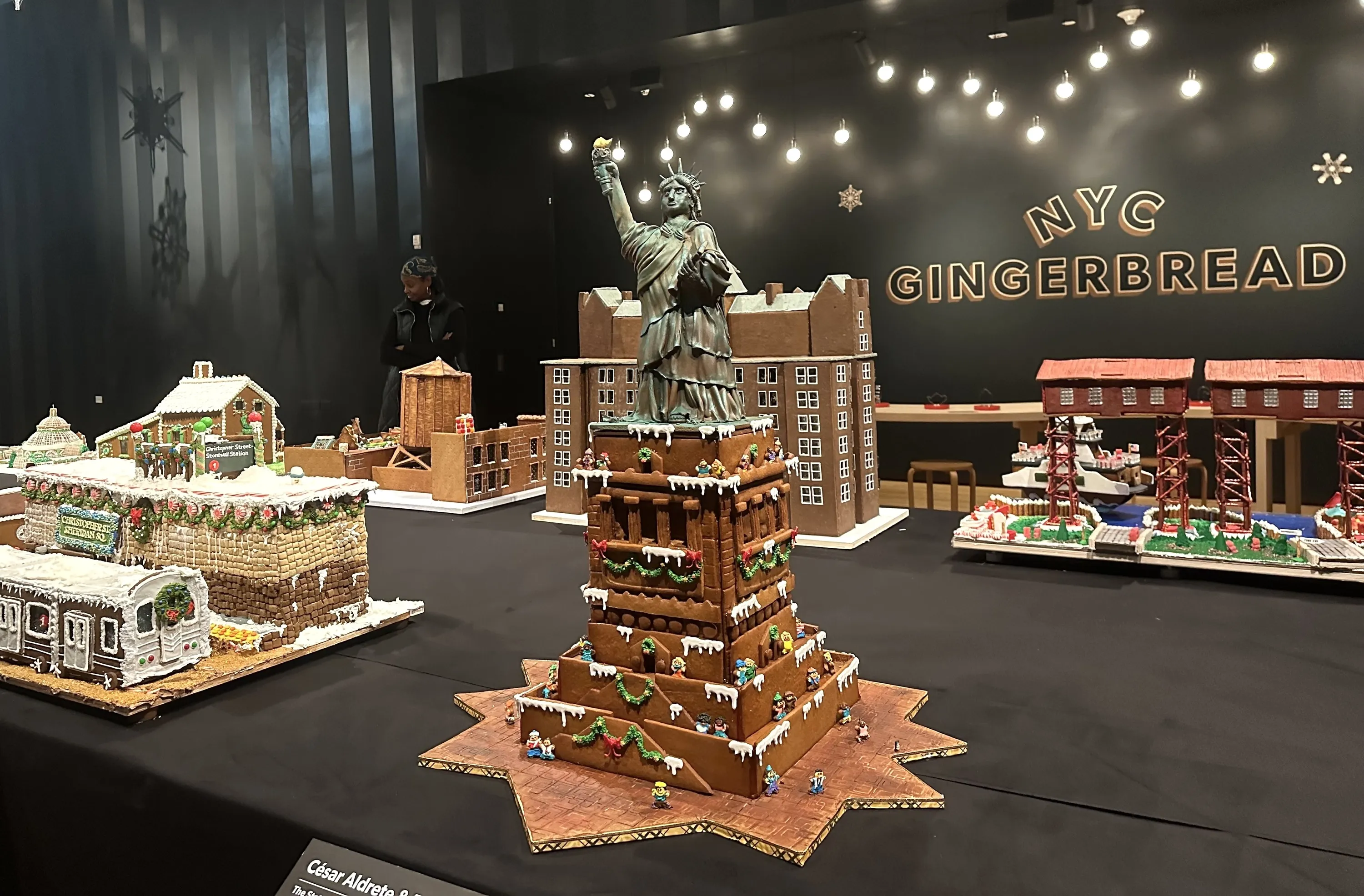 A gingerbread statue of Liberty is on display.