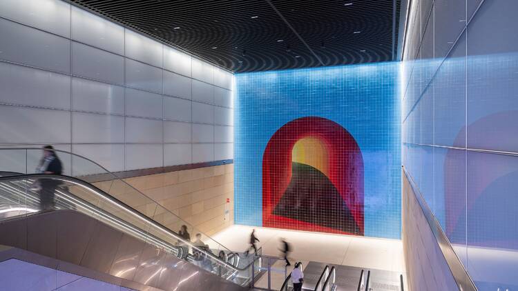 Mural by Callum Morton at Gadigal Metro Station, Sydney, 2025 Mural by Callum Morton at Gadigal Metro Station, Sydney, 2025