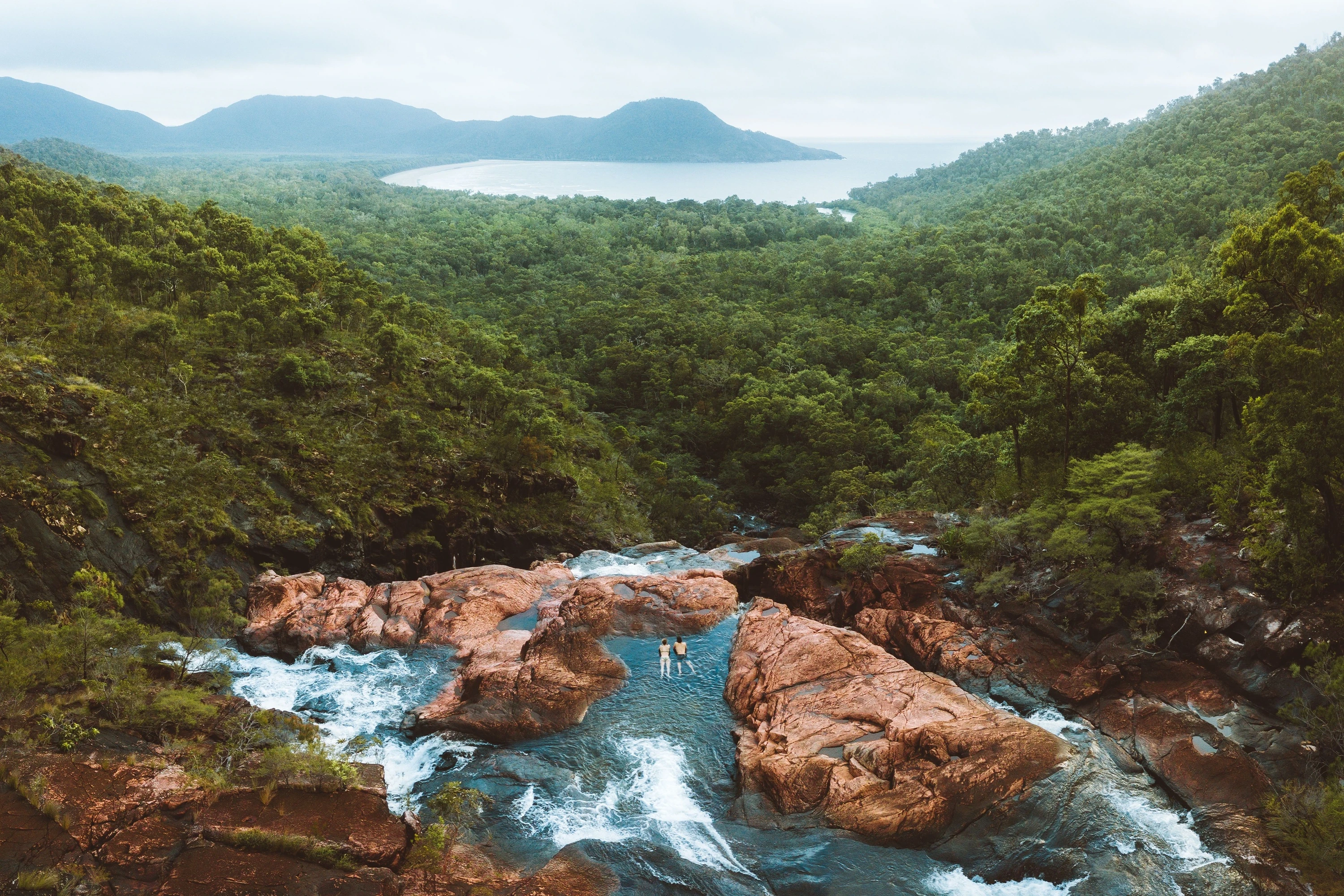 Aerial of waterfall pools