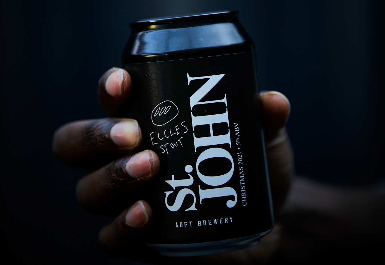 A can of 40ft Brewery and St. JOHN’s Eccles Stout 2025