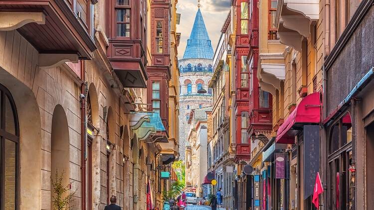 Narrow street by the Galata Tower, Istanbul Narrow street by the Galata Tower, Istanbul