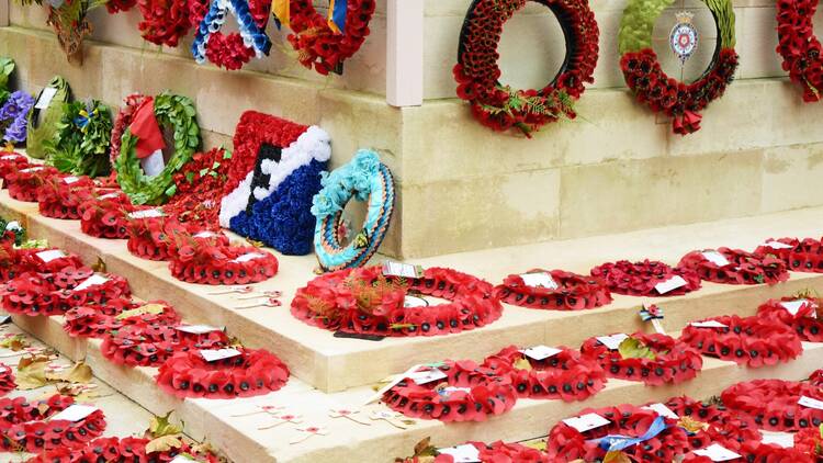 London Cenotaph with Remembrance poppies London Cenotaph with Remembrance poppies