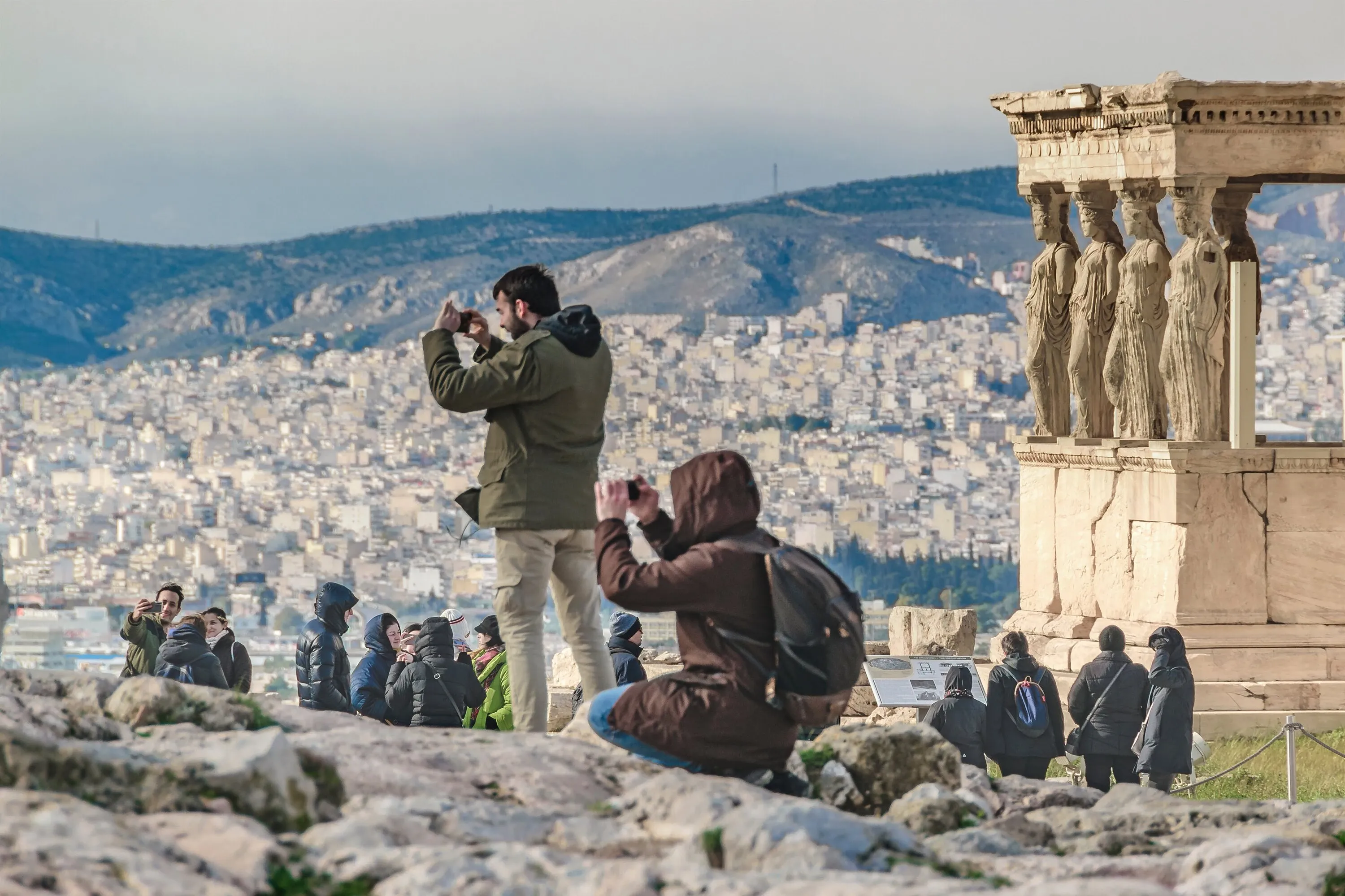 Small crowd at the Aropolis site, Athens