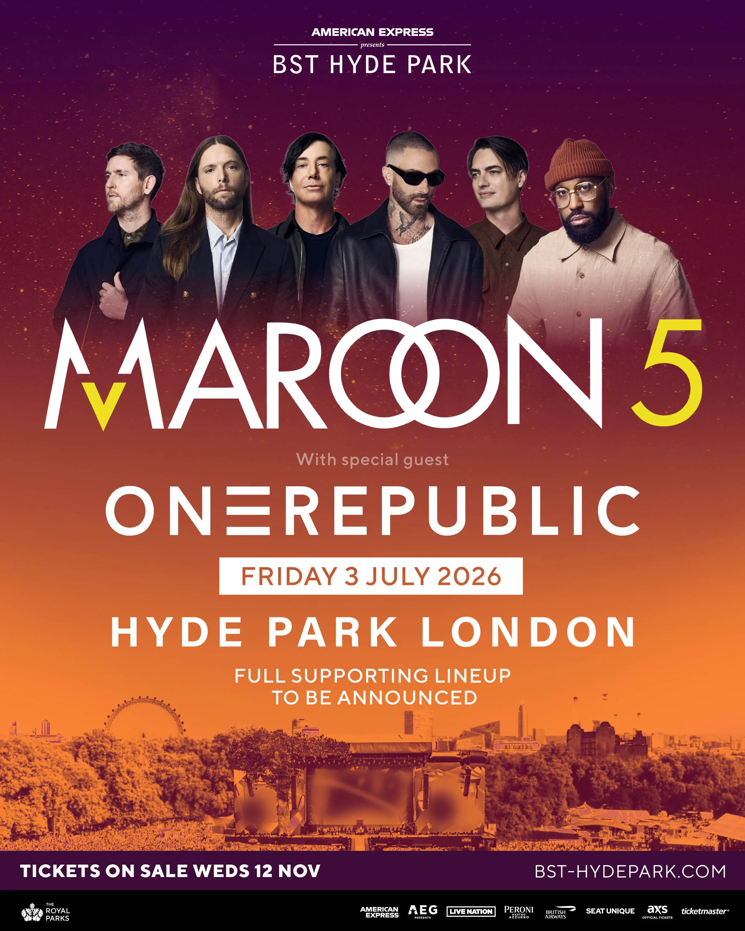 Lineup for Maroon 5 at BST Hyde Park in London