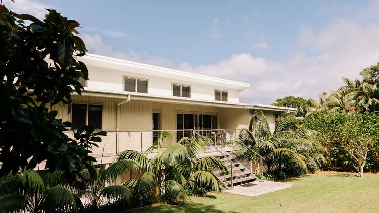 Outside of white apartment