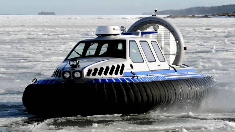 Glide across the ice in a hovercraft